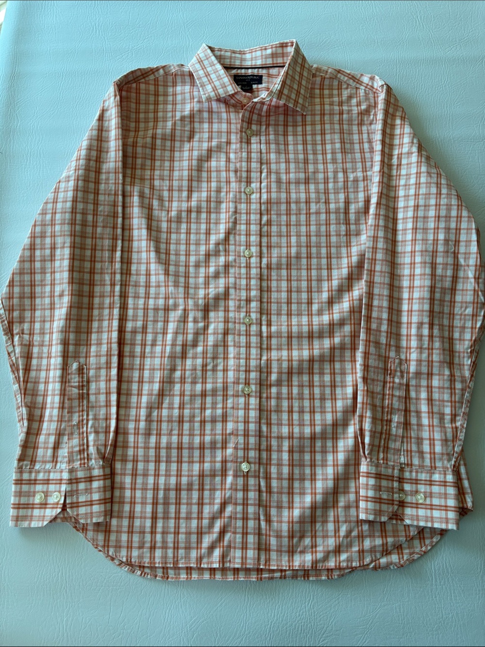 Banana Republic Orange and White Plaid Button-Up Shirt